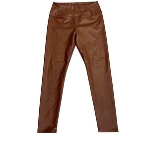 7 for all mankind camel brown faux leather high waisted leggings Sz L NWOT